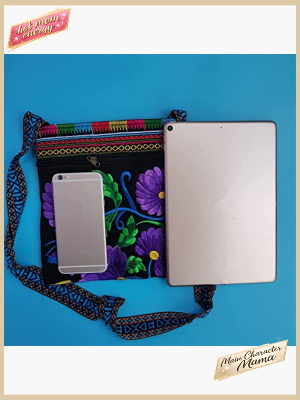 Vintage Embroidered Hobo Crossbody Bag Boho Hippie Travel Purse Zipper Pockets - Picture 3 of 7